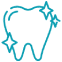 Blue outline of a tooth with a smiling face and dental crown symbol