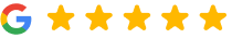 Google logo with five gold stars indicating excellent customer reviews for Coastal Dental Arts.